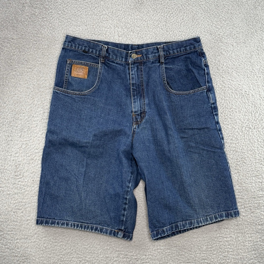 Y2K Fubu Denim The Collection Baggy Cargo Jorts Mens Sz 32 Carpenter Streetwear
